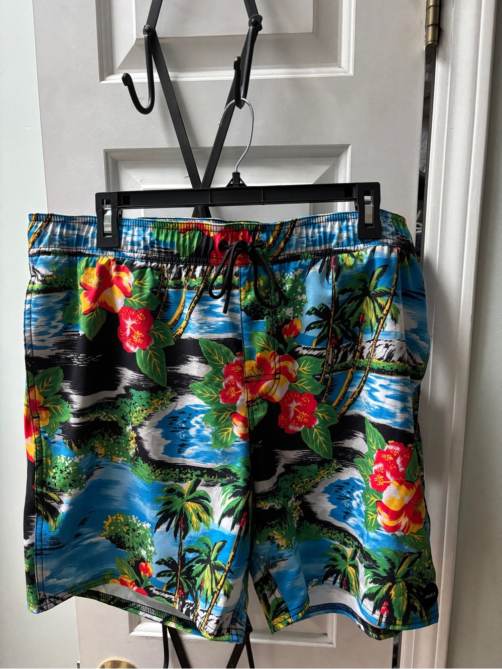 RVCA Tropical Print Swim Shorts - Blue with Red & Green Floral